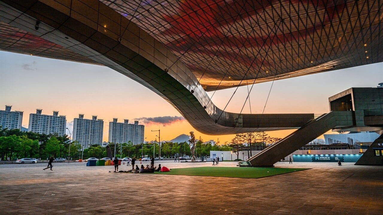 The open space beneath the Cinema Center roof