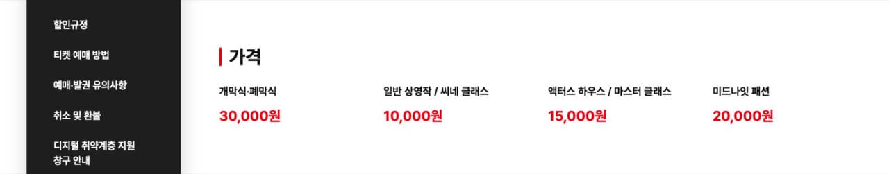 BIFF official ticket prices in Korean won